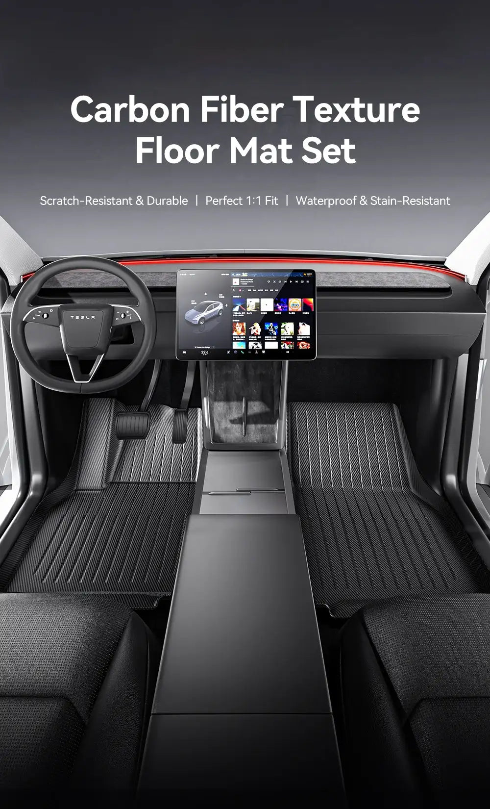 Tesla Model Y Juniper 2026 Carbon Fiber TPE Floor Mats & Trunk Liners