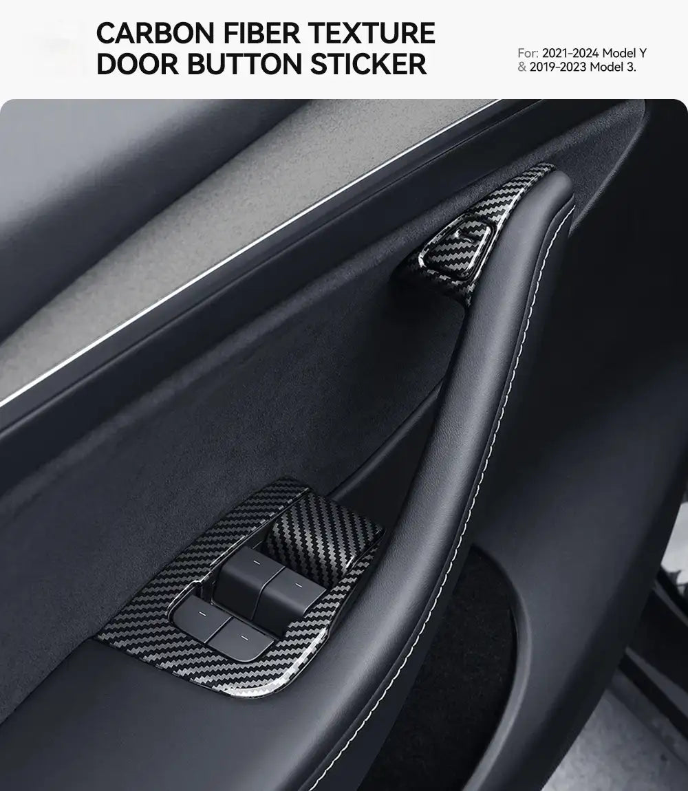 Tesla Model 3 Y Carbon Fiber Interior Door Button & Window Switch Trim