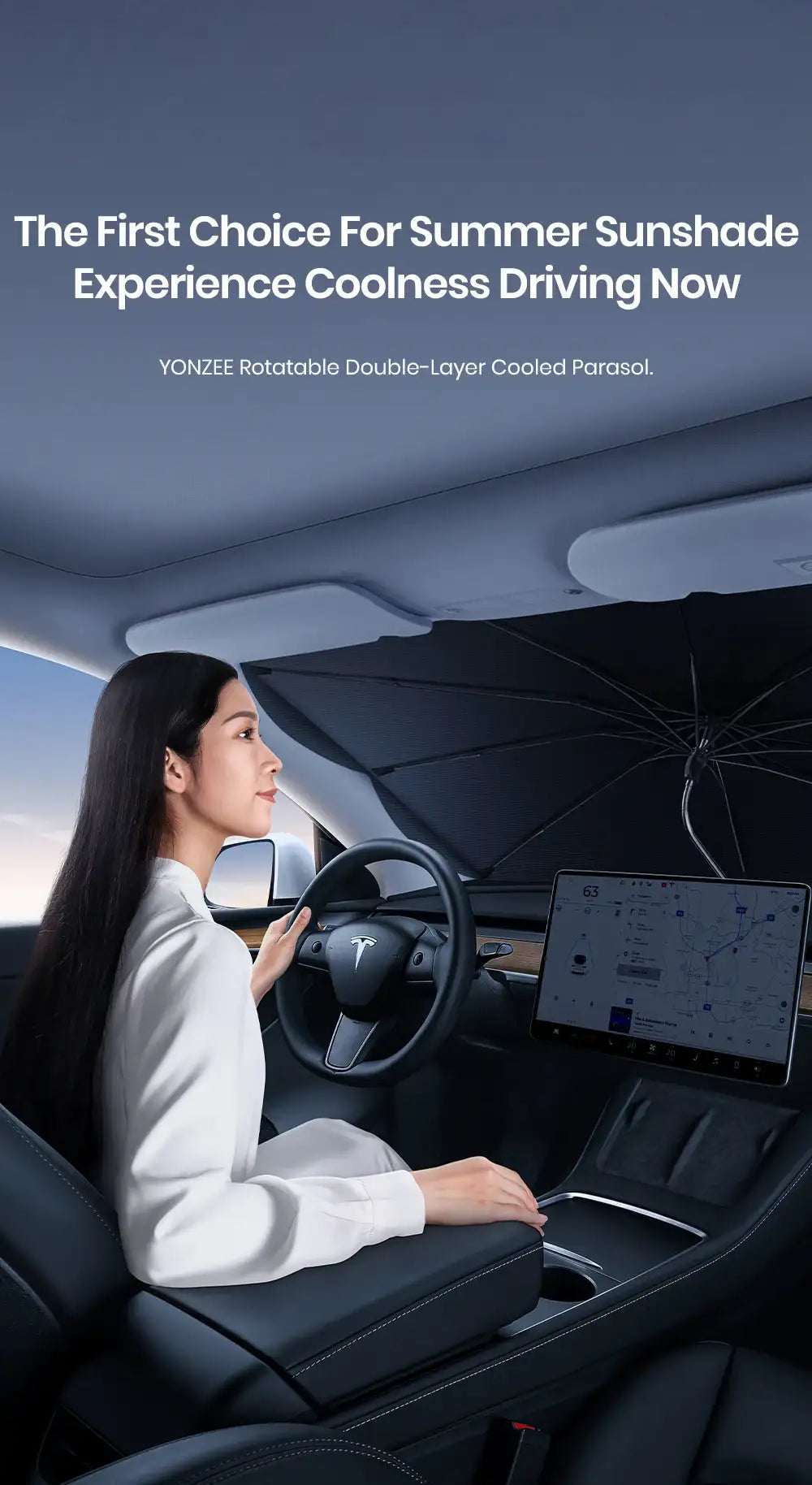Tesla Model 3 Y Windshield Sunshade 360° Rotatable UV Ray Protector