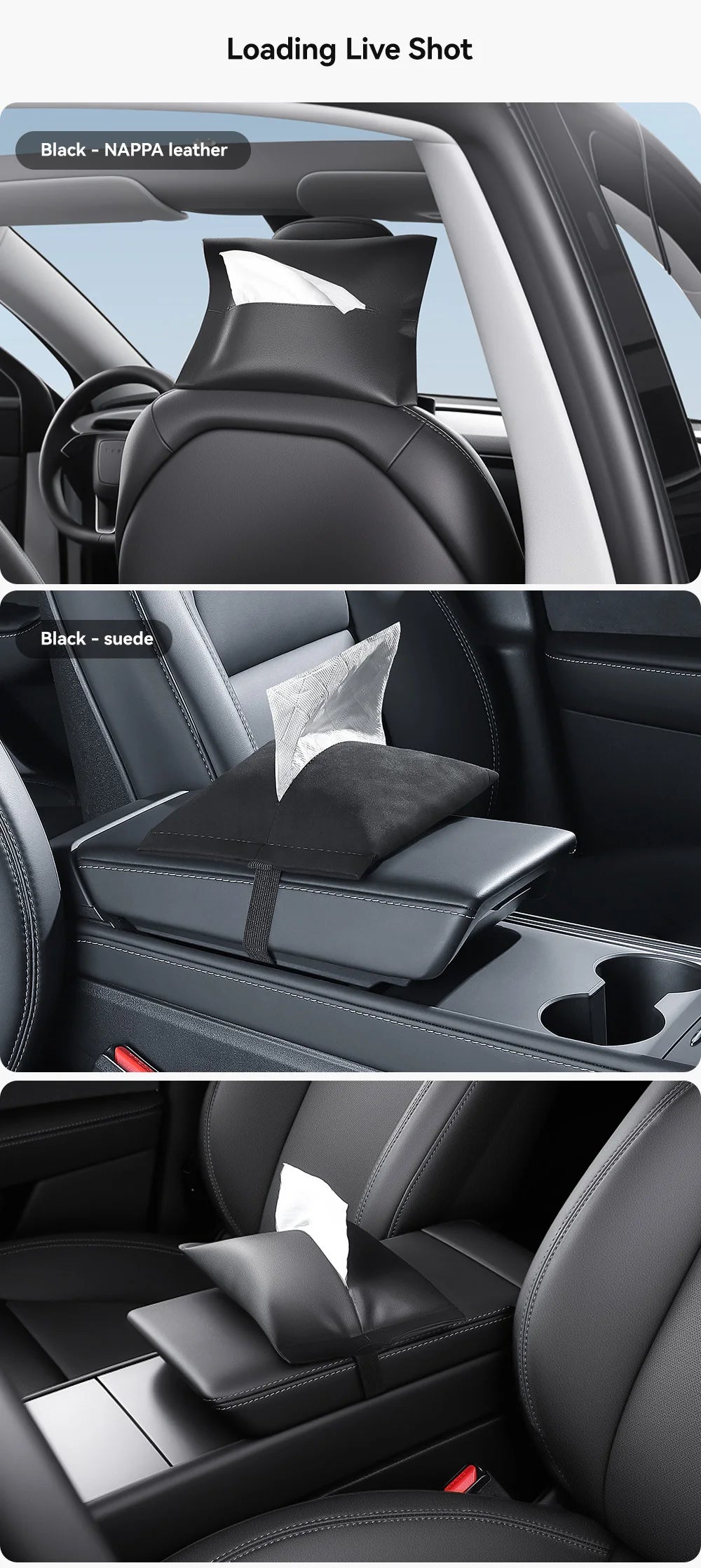 Tesla Model 3 Y Hanging Leather Tissue Box Armrest Holder Bag