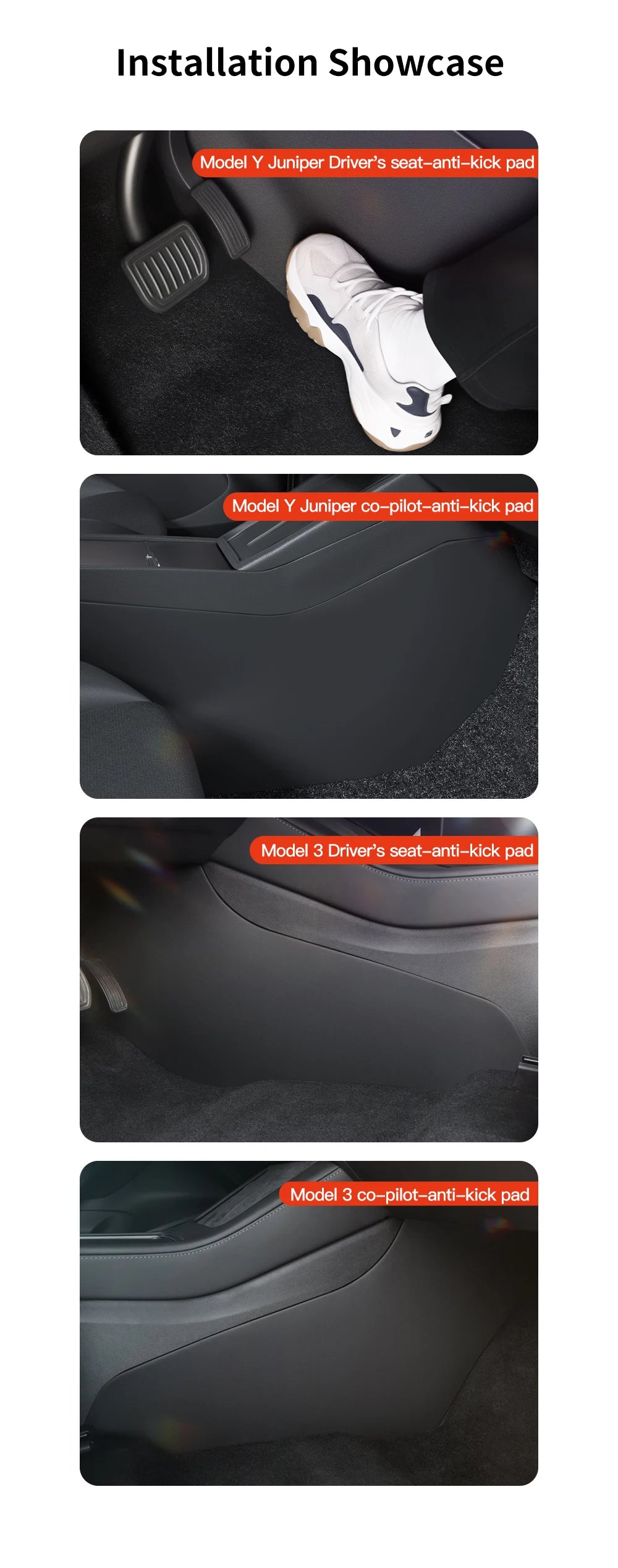 Tesla Model 3/Y TPE Center Console Side Anti-Kick Pads (2021-2026)