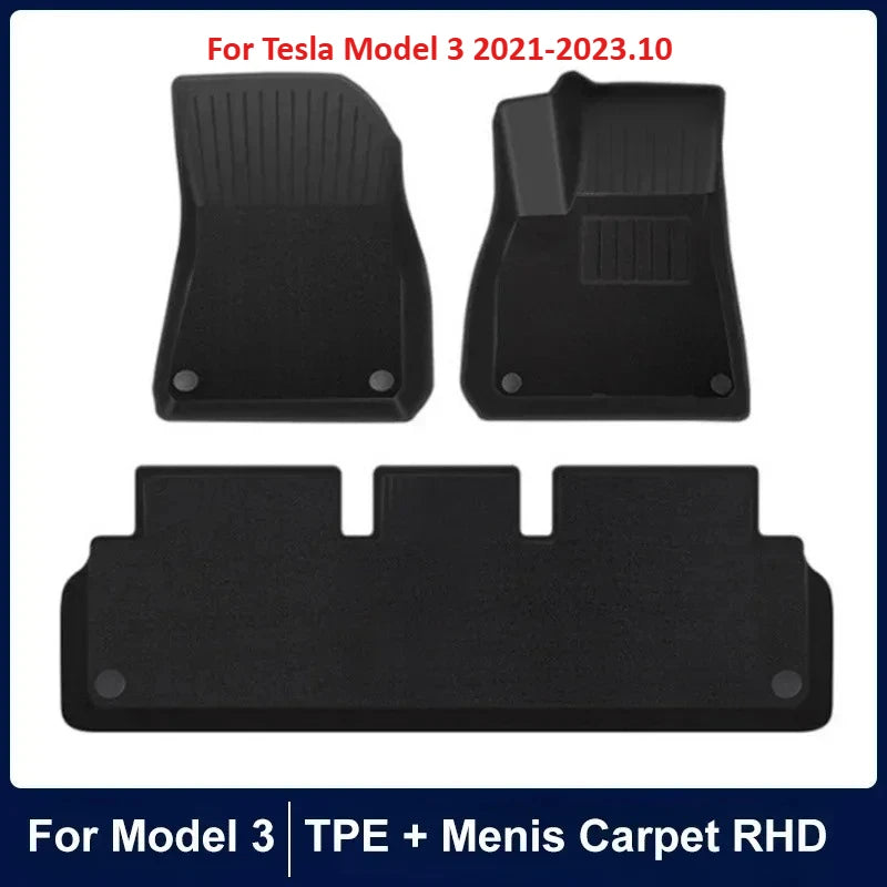 Floor Mats for Tesla Model Y Model 3 Double Layer 3D TPE Menis Carpet Velvet Waterproof Washable Two Layers Car Floor Pads 6PCS