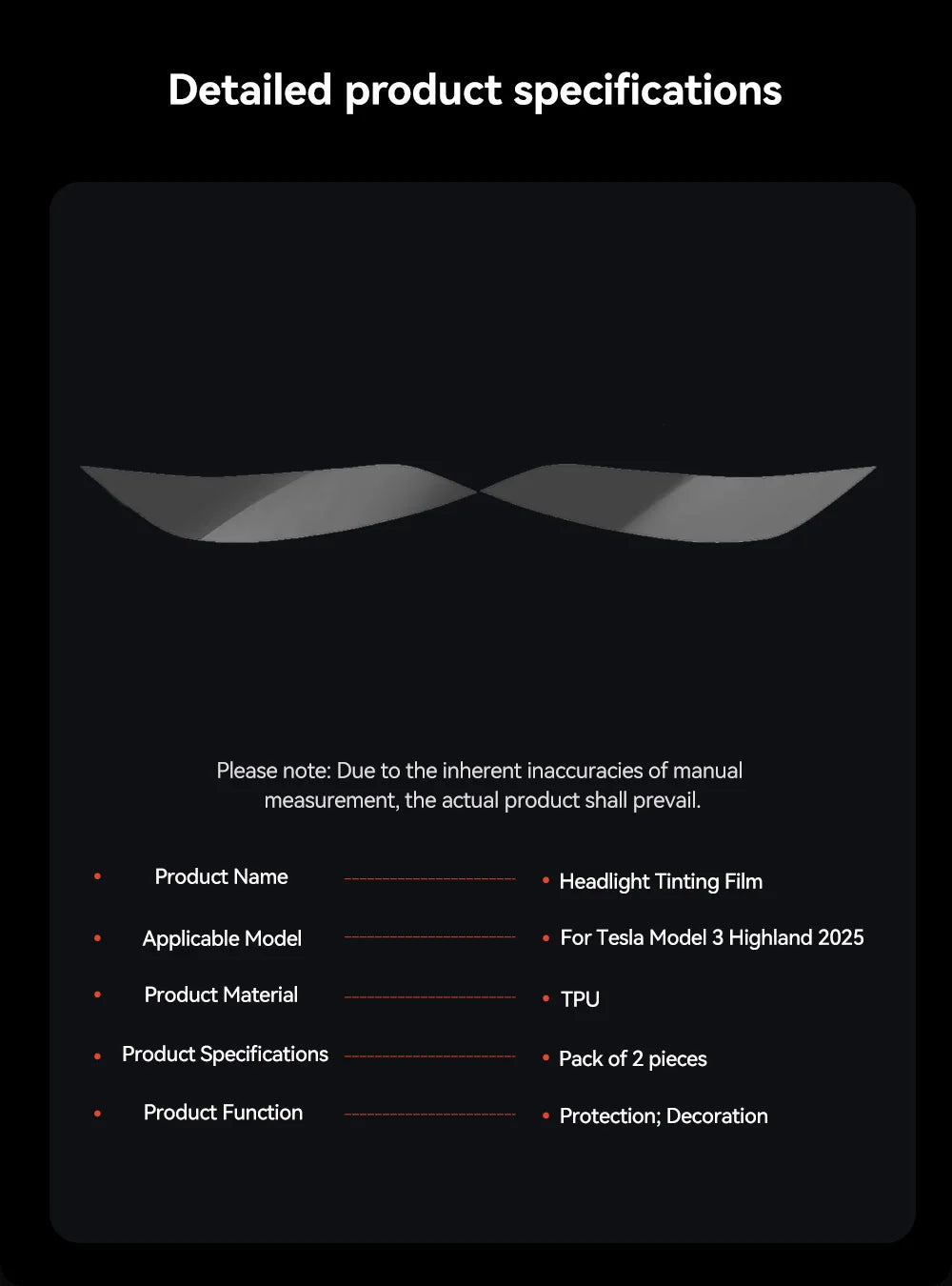 Tesla Model 3 Highland Smoked TPU Headlight Protection Film (2024+)