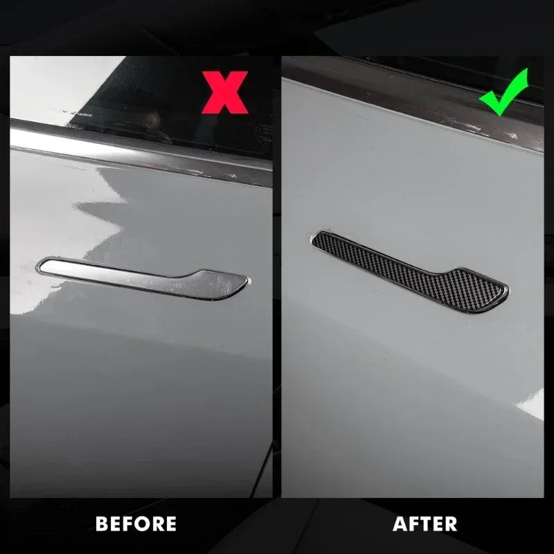4Pcs/Set ABS Carbon Fiber Car Door Handle Wrap Cover Stickers Accessorie For Tesla Model Y Launch 2025 Model 3/Y/3 Highland 2024