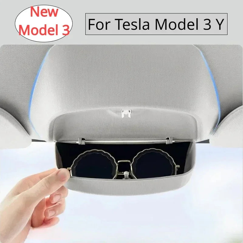 Car Glasses Case for Tesla Model Y Model 3 Highland 2017-2024+ Car Roof Sunglasses Storage Box Clip Roof Interior Accessories