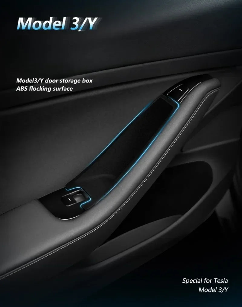 Door Handle Side Storage for Tesla Model 3 Y 2019-2023 Auto Armrest Box Tray Organizer Container Hidden Holder Car Accessories