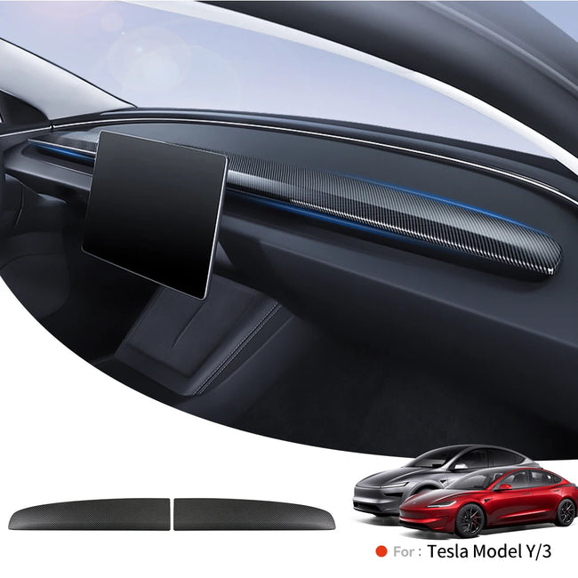 Tesla Model 3 Highland Model Y Dashboard Trim Carbon Fiber Cover Strip Hover Image