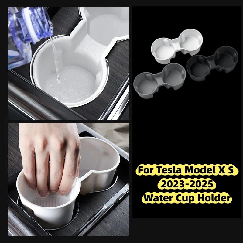 Tesla Model X Model S 2023-2025 Storage Beverage Cup Holder Cup Stopper Holder Center Console Cover Interior Accessories