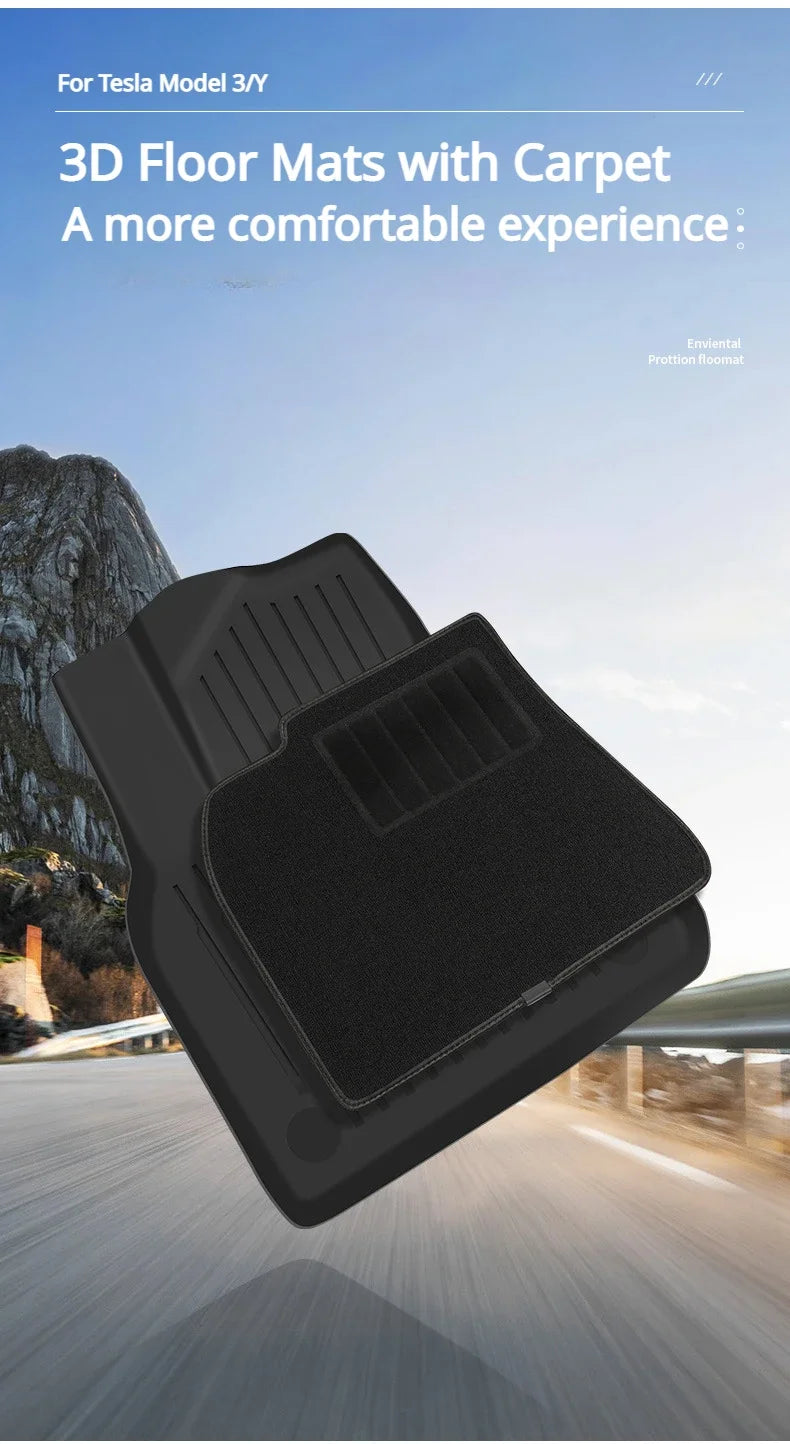Floor Mats for Tesla Model Y Model 3 Double Layer 3D TPE Menis Carpet Velvet Waterproof Washable Two Layers Car Floor Pads 6PCS