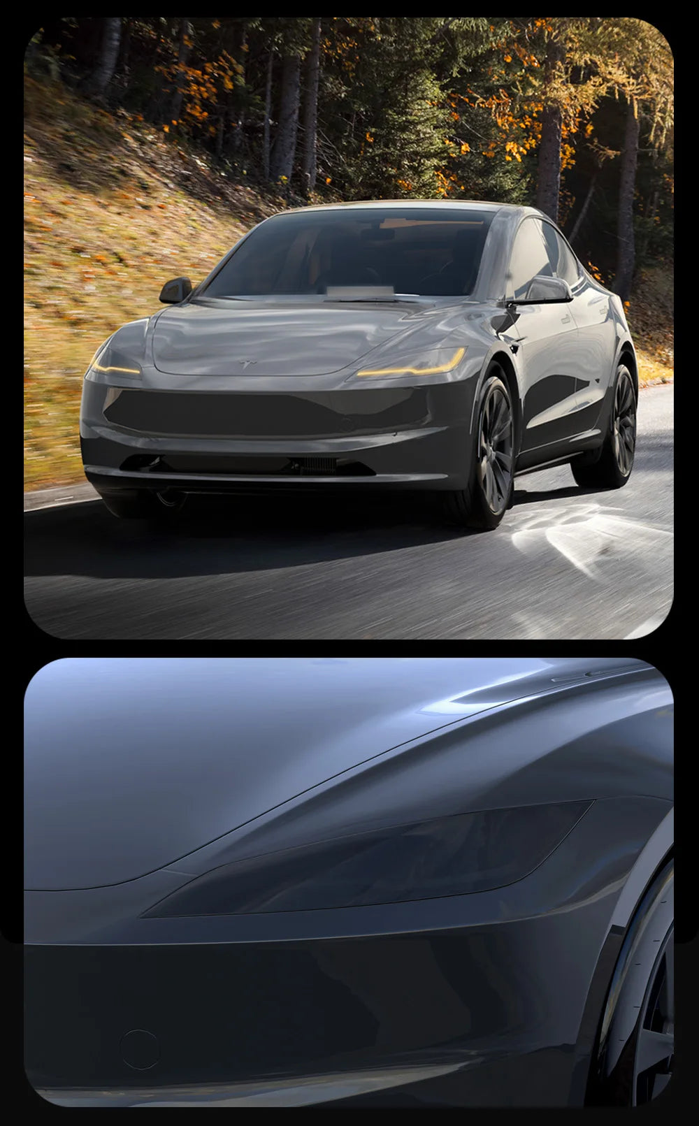 Tesla Model 3 Highland Smoked TPU Headlight Protection Film (2024+)