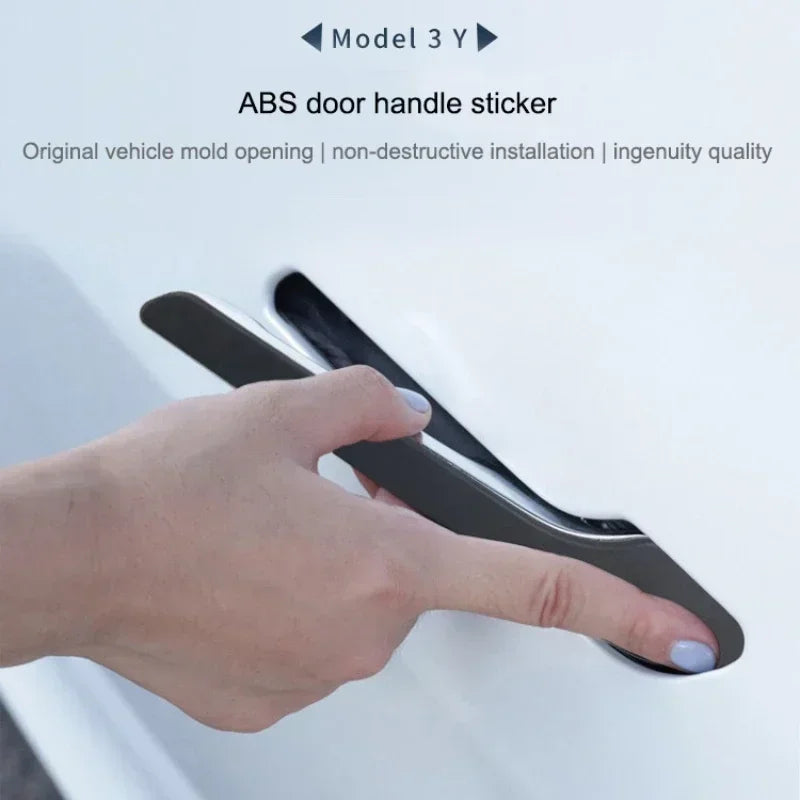 4Pcs/Set ABS Carbon Fiber Car Door Handle Wrap Cover Stickers Accessorie For Tesla Model Y Launch 2025 Model 3/Y/3 Highland 2024
