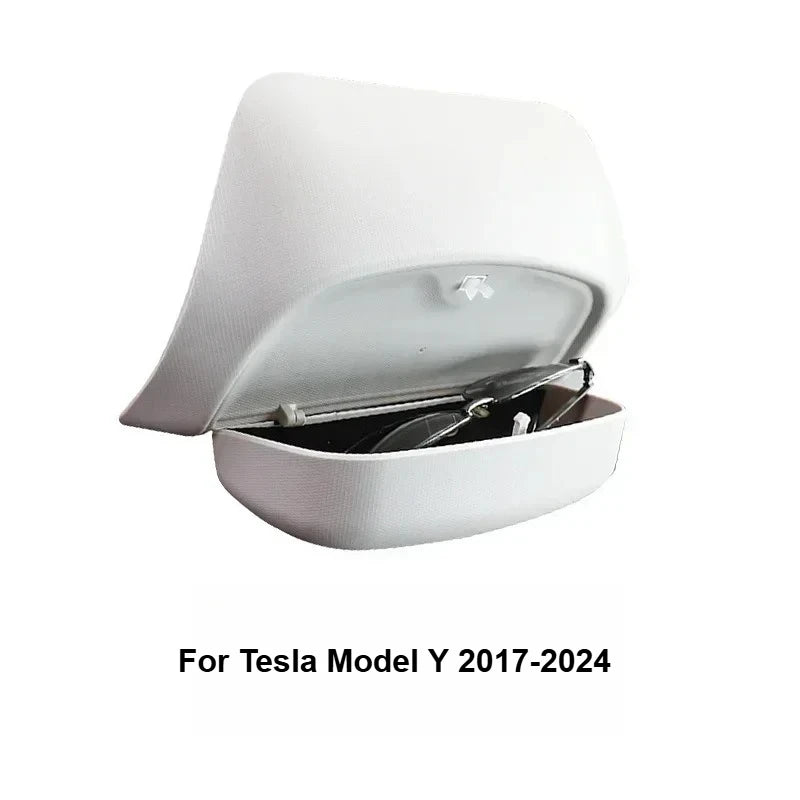 Car Glasses Case for Tesla Model Y Model 3 Highland 2017-2024+ Car Roof Sunglasses Storage Box Clip Roof Interior Accessories