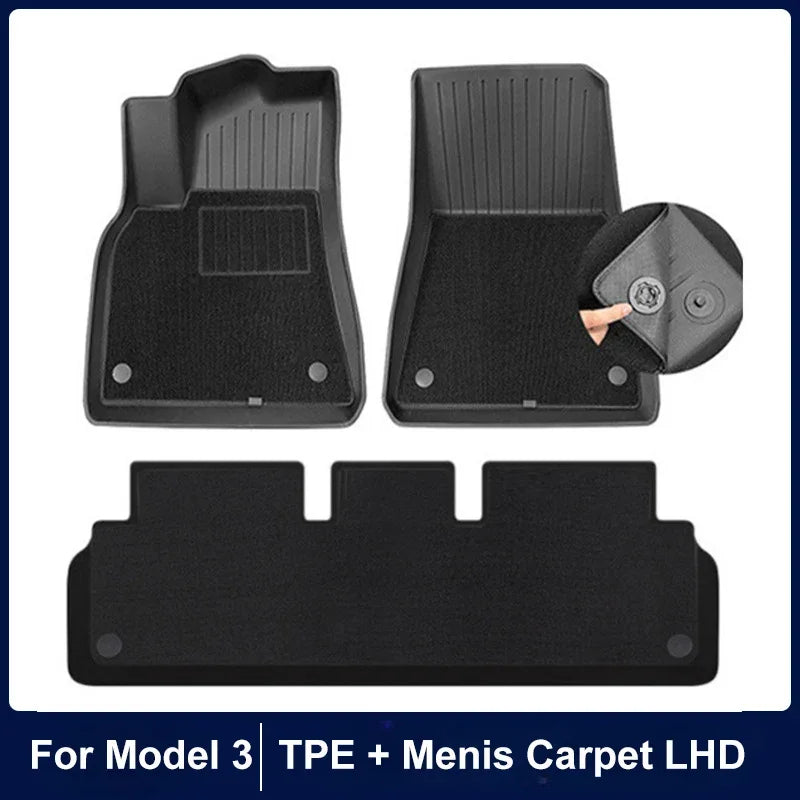 Floor Mats for Tesla Model Y Model 3 Double Layer 3D TPE Menis Carpet Velvet Waterproof Washable Two Layers Car Floor Pads 6PCS