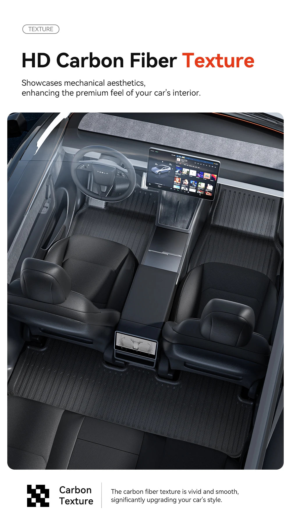 Tesla Model Y Juniper 2026 Carbon Fiber TPE Floor Mats & Trunk Liners
