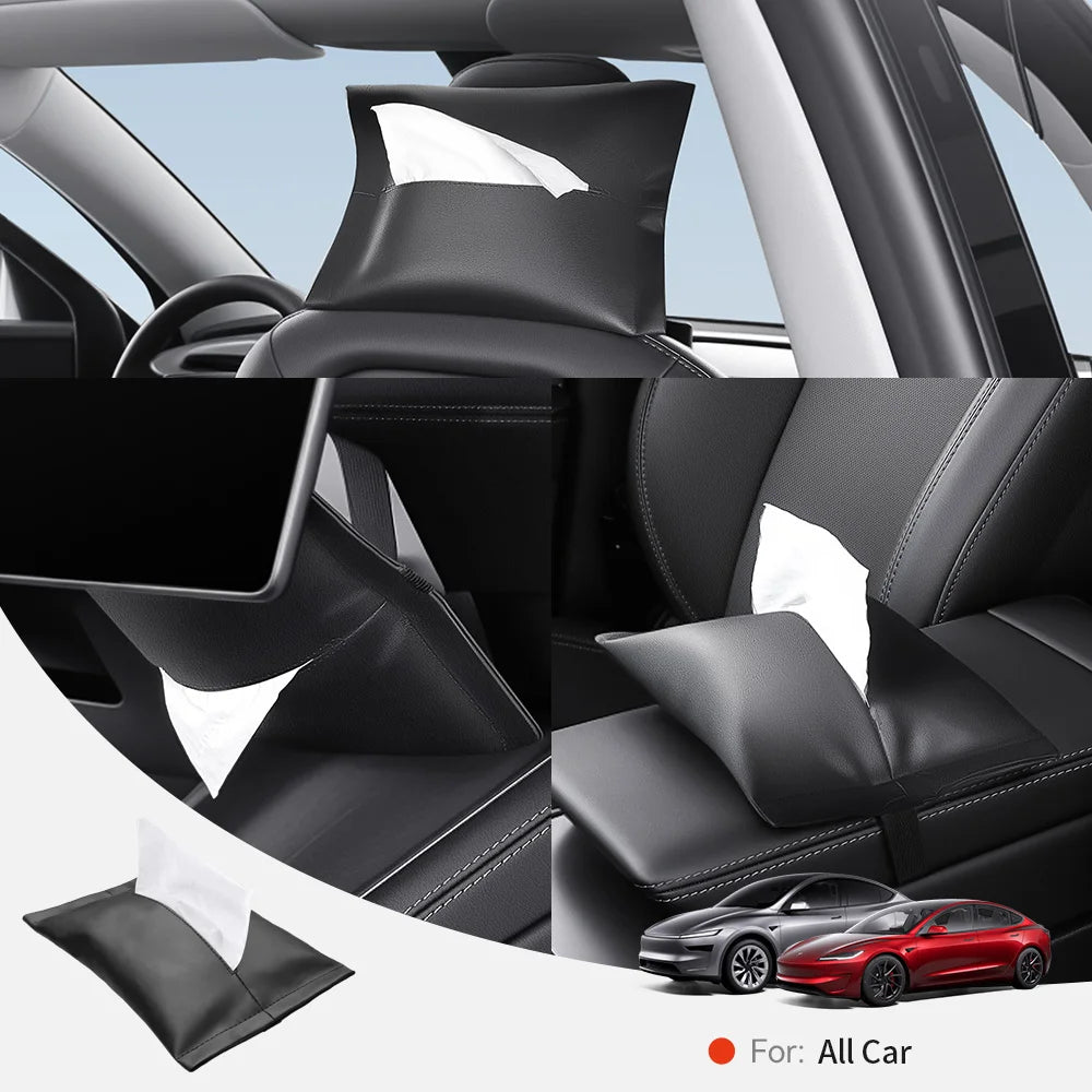 Tesla Model 3 Y Hanging Leather Tissue Box Armrest Holder Bag