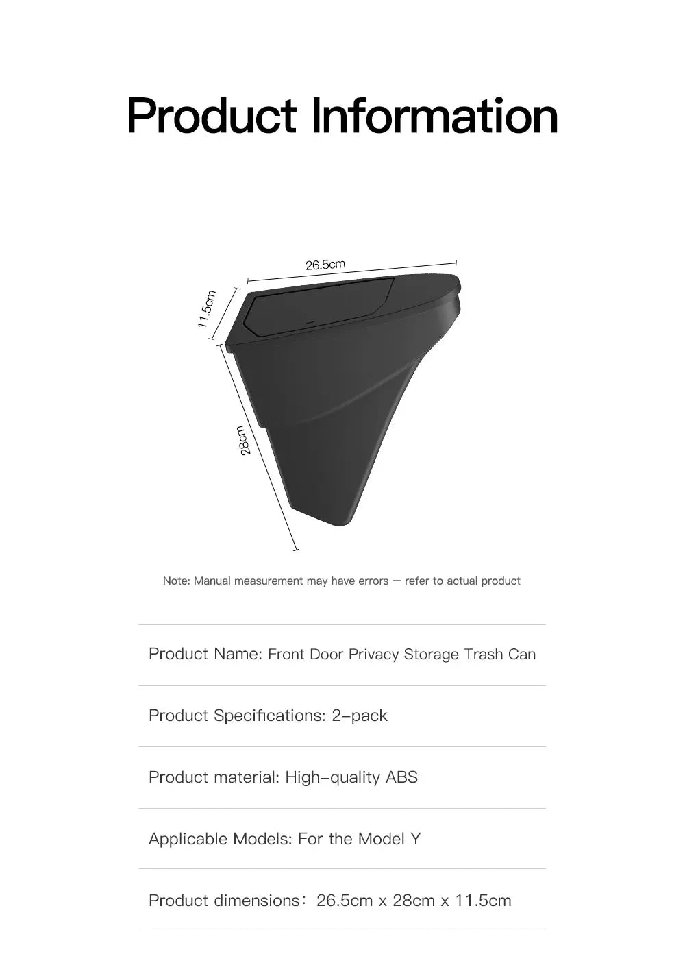 Front Door Storage Trash Can for Tesla Model Y Juniper 2025 Car Door Storage Box Multi Functional Storage Box Car Accessories