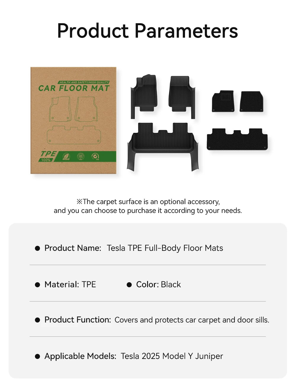Tesla Model Y Juniper 2026 TPE Floor Mats with Door Sill Protection