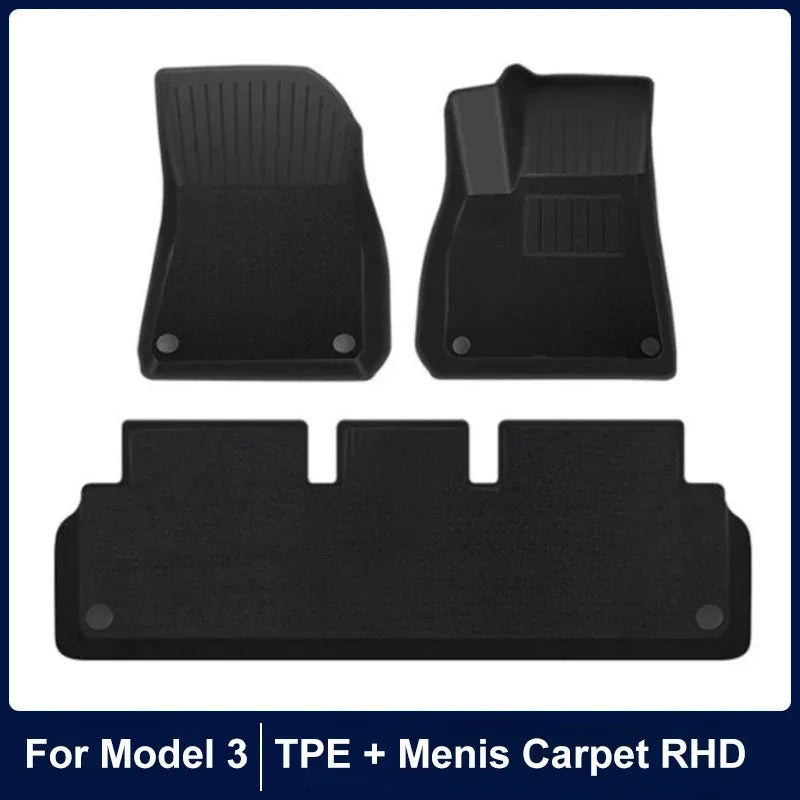 Floor Mats for Tesla Model Y Model 3 Double Layer 3D TPE Menis Carpet Velvet Waterproof Washable Two Layers Car Floor Pads 6PCS