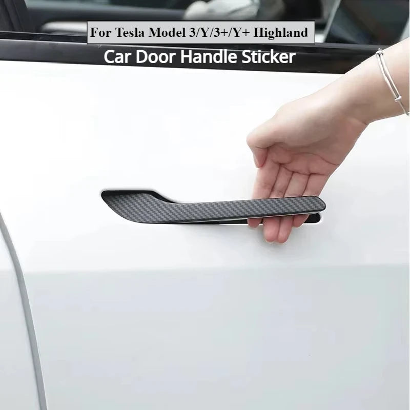 4Pcs/Set ABS Carbon Fiber Car Door Handle Wrap Cover Stickers Accessorie For Tesla Model Y Launch 2025 Model 3/Y/3 Highland 2024