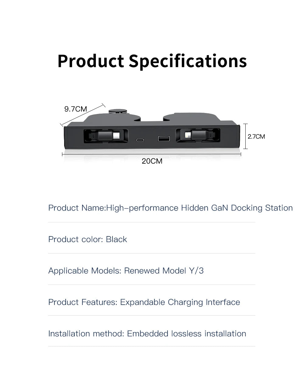 45W Hidden GaN USB Hub for Tesla Model 3 Highland & Model Y Juniper