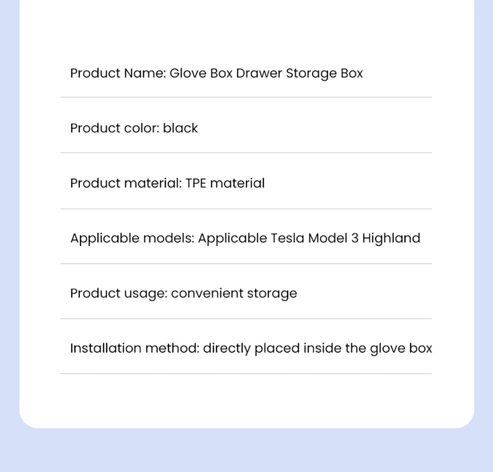 Tesla Model 3 Highland Model Y Juniper Glove Box Organizer Drawer