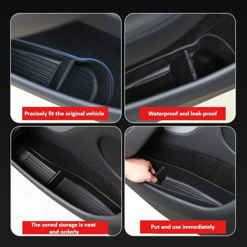 4Pcs Door Tray Organizer for Tesla Model Y Juniper Model 3 2017-2025+ Accessories Door Slot Tray Organizer Door Side Storage Box