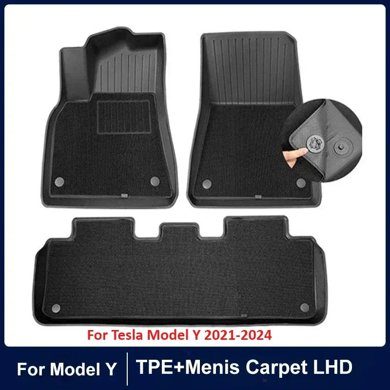 Floor Mats for Tesla Model Y Model 3 Double Layer 3D TPE Menis Carpet Velvet Waterproof Washable Two Layers Car Floor Pads 6PCS