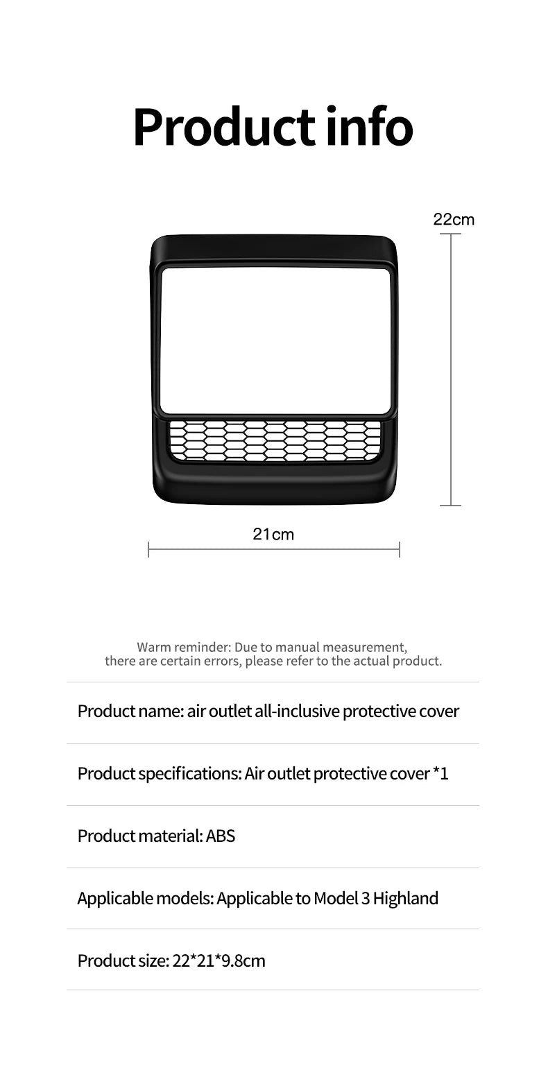 Tesla Model 3 Highland Rear Air Vent Protective Cover Anti-Blocking Grille