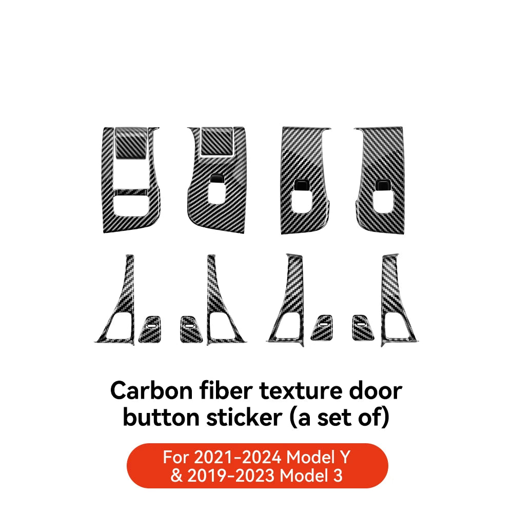Tesla Model 3 Y Carbon Fiber Interior Door Button & Window Switch Trim