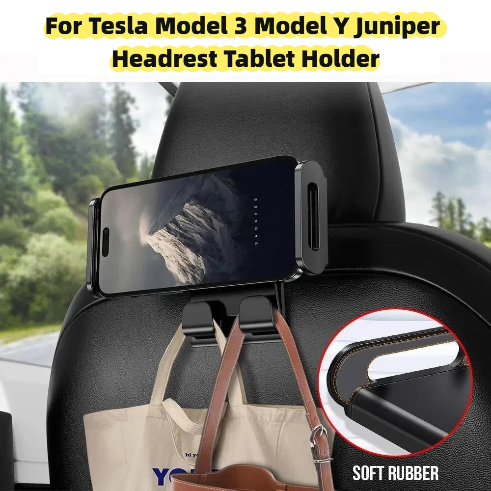 Back Seat Phone Mount Hook for Tesla Model 3 Y Juniper 2025+ Headrest Tablet Holder 360° Stand Organizer Hooks Car Accessories