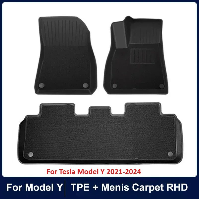Floor Mats for Tesla Model Y Model 3 Double Layer 3D TPE Menis Carpet Velvet Waterproof Washable Two Layers Car Floor Pads 6PCS