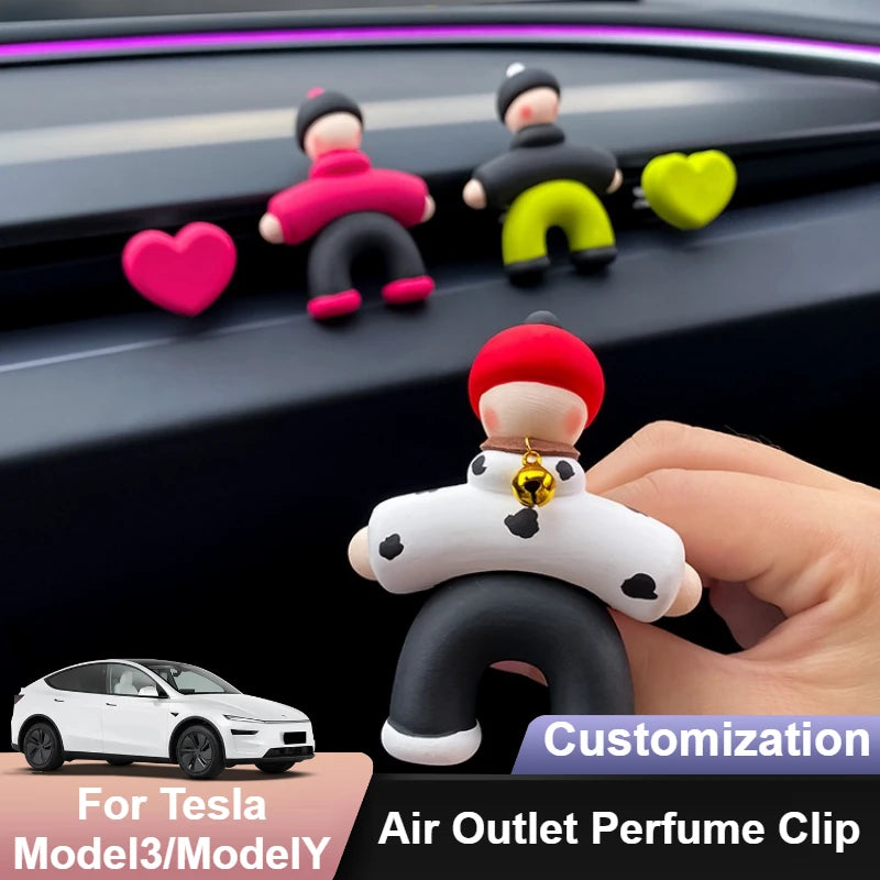 Lovely People Shaped Clips for Tesla Model3/Y Women's Air Outlet Perfume Clip Auto Air Freshener Clip Scent Aroma Accessories