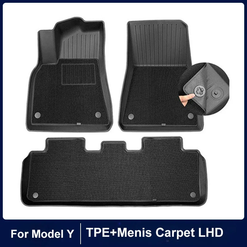 Floor Mats for Tesla Model Y Model 3 Double Layer 3D TPE Menis Carpet Velvet Waterproof Washable Two Layers Car Floor Pads 6PCS