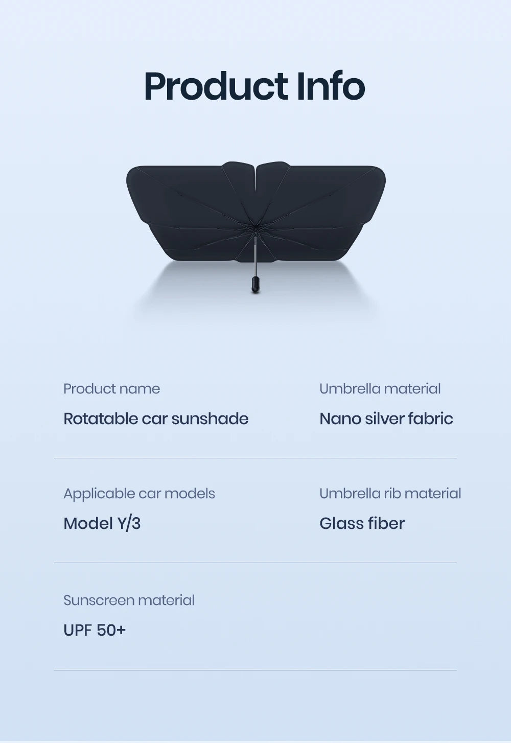 Tesla Model 3 Y Windshield Sunshade 360° Rotatable UV Ray Protector