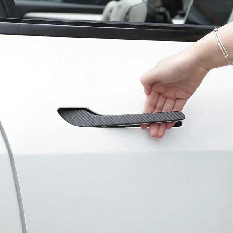 4Pcs/Set ABS Carbon Fiber Car Door Handle Wrap Cover Stickers Accessorie For Tesla Model Y Launch 2025 Model 3/Y/3 Highland 2024
