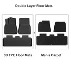 Floor Mats for Tesla Model Y Model 3 Double Layer 3D TPE Menis Carpet Velvet Waterproof Washable Two Layers Car Floor Pads 6PCS