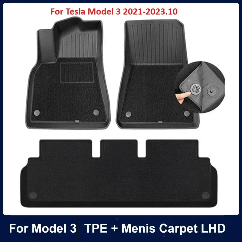 Floor Mats for Tesla Model Y Model 3 Double Layer 3D TPE Menis Carpet Velvet Waterproof Washable Two Layers Car Floor Pads 6PCS