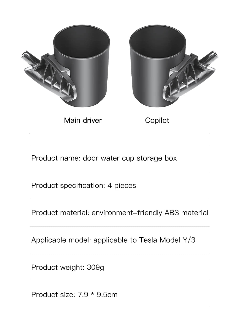 Tesla Model 3/Y Door Side Cup Holder Inserts (4-Piece Set) - TPE