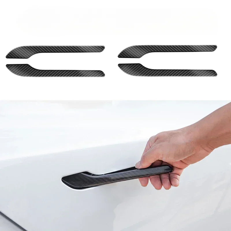 4Pcs/Set ABS Carbon Fiber Car Door Handle Wrap Cover Stickers Accessorie For Tesla Model Y Launch 2025 Model 3/Y/3 Highland 2024