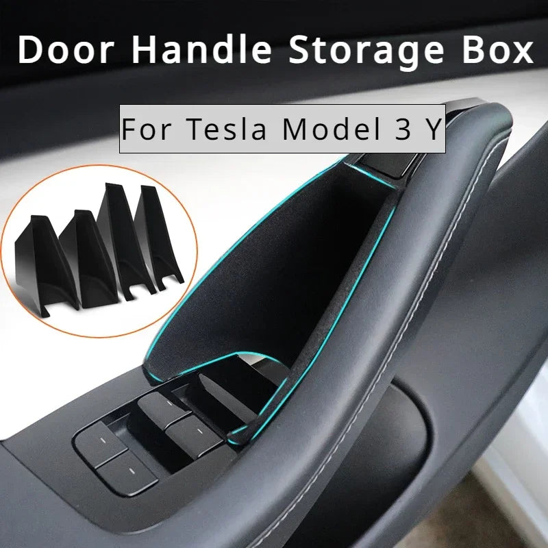 Door Handle Side Storage for Tesla Model 3 Y 2019-2023 Auto Armrest Box Tray Organizer Container Hidden Holder Car Accessories