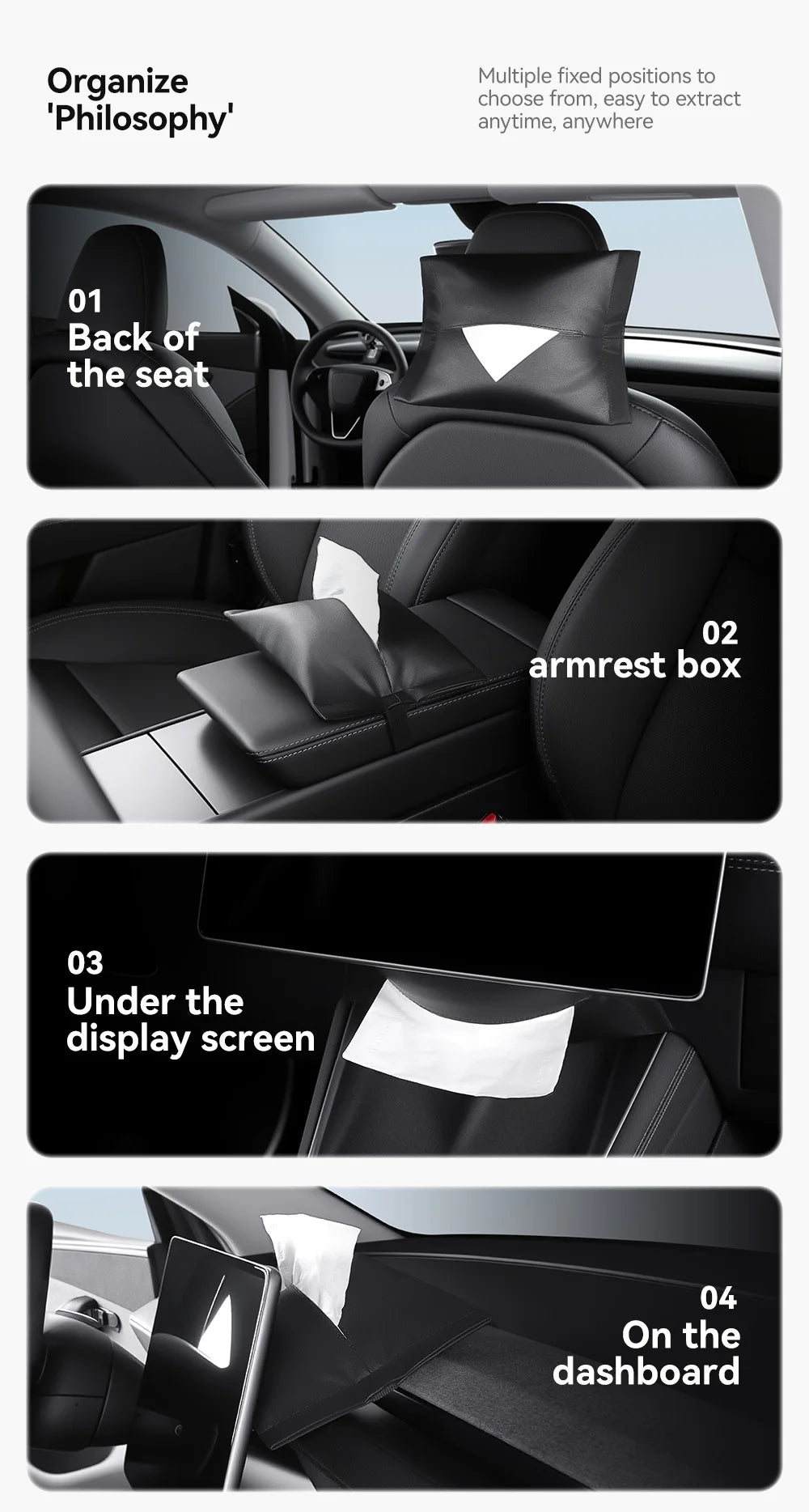 Tesla Model 3 Y Hanging Leather Tissue Box Armrest Holder Bag