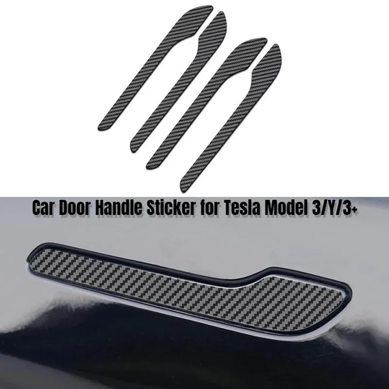 4Pcs/Set ABS Carbon Fiber Car Door Handle Wrap Cover Stickers Accessorie For Tesla Model Y Launch 2025 Model 3/Y/3 Highland 2024