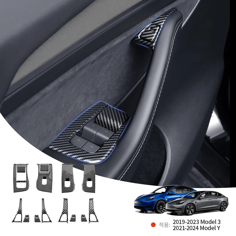 Tesla Model 3 Y Carbon Fiber Interior Door Button & Window Switch Trim