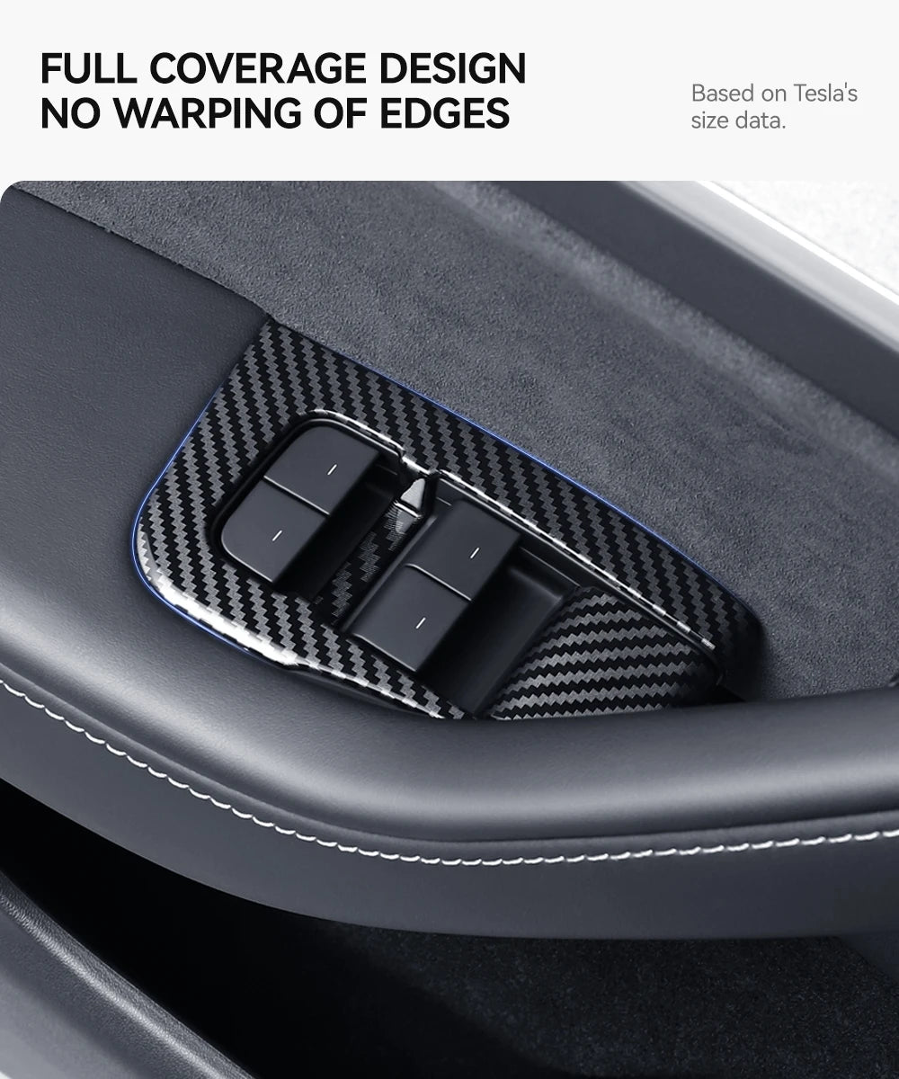 Tesla Model 3 Y Carbon Fiber Interior Door Button & Window Switch Trim