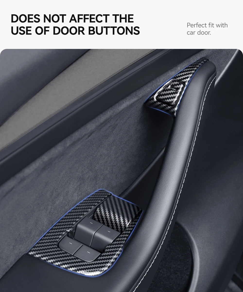Tesla Model 3 Y Carbon Fiber Interior Door Button & Window Switch Trim