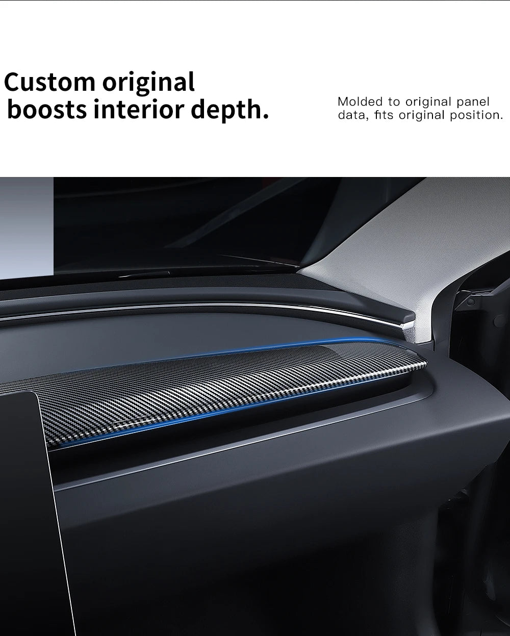 Tesla Model 3 Highland Model Y Dashboard Trim Carbon Fiber Cover Strip