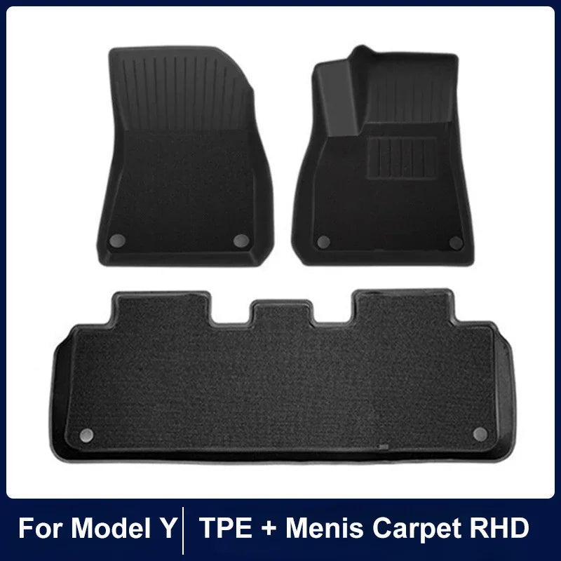 Floor Mats for Tesla Model Y Model 3 Double Layer 3D TPE Menis Carpet Velvet Waterproof Washable Two Layers Car Floor Pads 6PCS