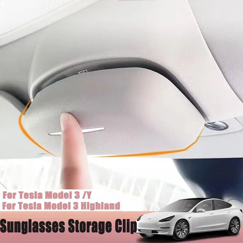 Car Glasses Case for Tesla Model Y Model 3 Highland 2017-2024+ Car Roof Sunglasses Storage Box Clip Roof Interior Accessories