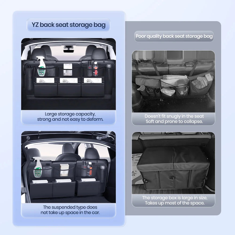 Comparison between suspended trunk bag and bulky floor storage box