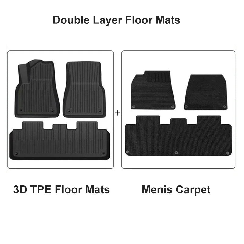 Floor Mats for Tesla Model Y Model 3 Double Layer 3D TPE Menis Carpet Velvet Waterproof Washable Two Layers Car Floor Pads 6PCS